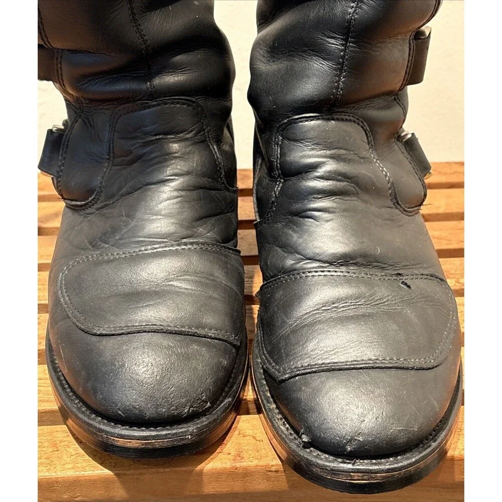 Chippewa 27862 Odessa Rally Biker Boots Black Leather 10.5EE Hook & Loop VINTAGE